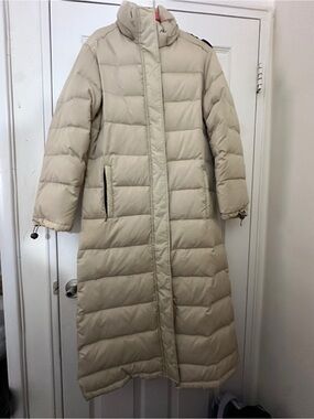 Zara Long Cream Quilted Puffer Coat